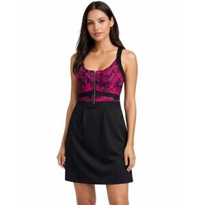 NEW A|X Armani Exchange Floral Contrast Half-Zip Sleeveless Shift Mini Dress